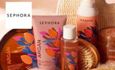 Sephora Logo placed over a colleciton of Argan products 