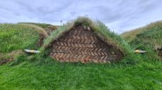 Glaumb&aelig;r in Skagafj&ouml;r&eth;ur, house within landscape with grass roof, a typical example of Icelandic turf houses