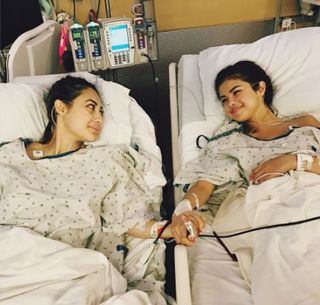 Selena Gomez's Instagram photo of herself in the hospital after a kidney transplant.