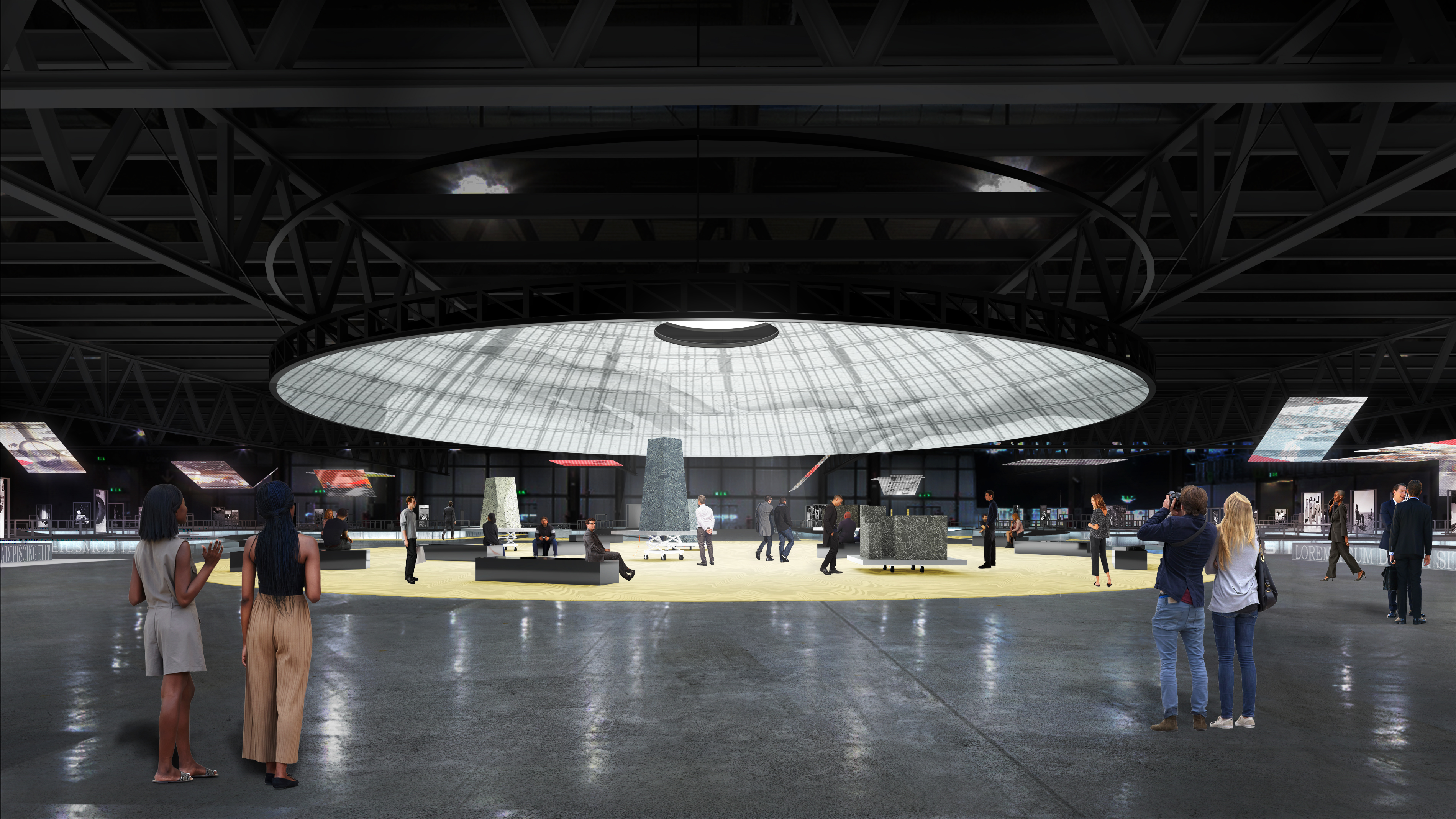 Salone Contract Masterplan render of the interior of the large exhibition hall