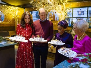 The Duke and Duchess of Cambridge with Nadia Hussain and Mary Berry, all with cakes