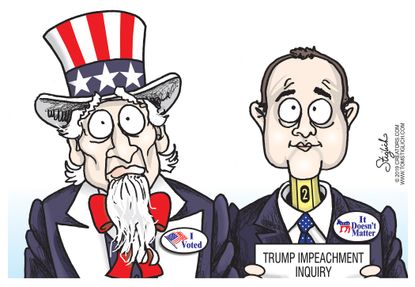Political Cartoon U.S. Trump Impeachment Inquiry Schiff Voting