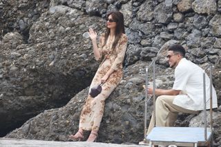 Kendall Jenner and Devin Booker leaving lunch at the Abbey of San Fruttuoso on May 21, 2022 near Portofino, Italy
