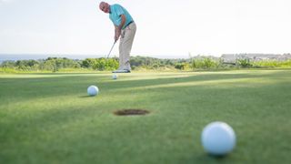 Keith Williams demonstrates a putting drill to help you get used to judging slopes and breaks