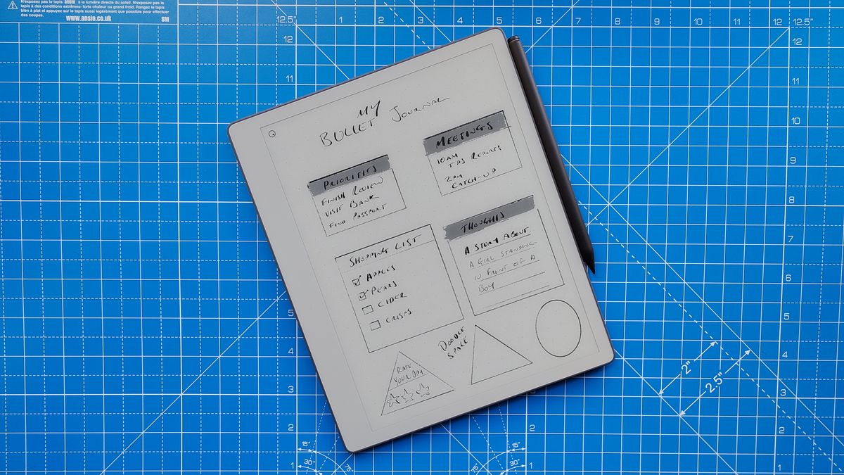 A reMarkable Paper Pure against a blue grid mat during our review process