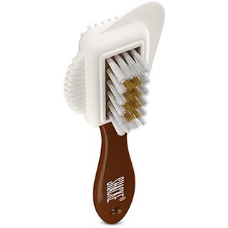 A brown and white Shacke Suede & Nubuck 4-Way Leather Brush Cleaner