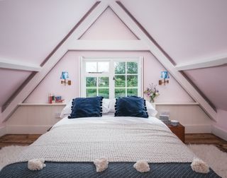 pink master bedroom in cottage in Kent