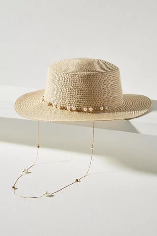 fedora with beaded chain