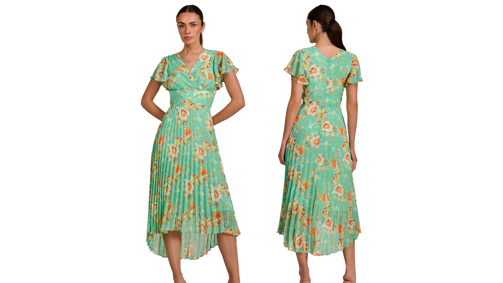 Jolie Moi Cap Sleeve Pleated Chiffon Maxi Dress