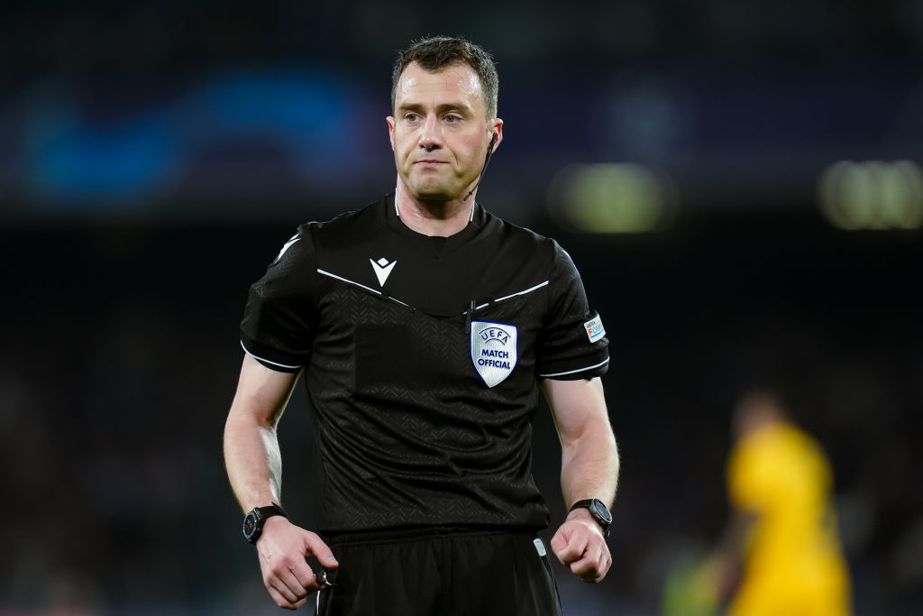 Referee Felix Zwayer looks on during the UEFA Champions League Round of 16 first leg match between SSC Napoli v FC Barcelona at Stadio Diego Armando Maradona on February 21, 2024 in Rome, Italy. (Photo by Giuseppe Maffia/NurPhoto via Getty Images)