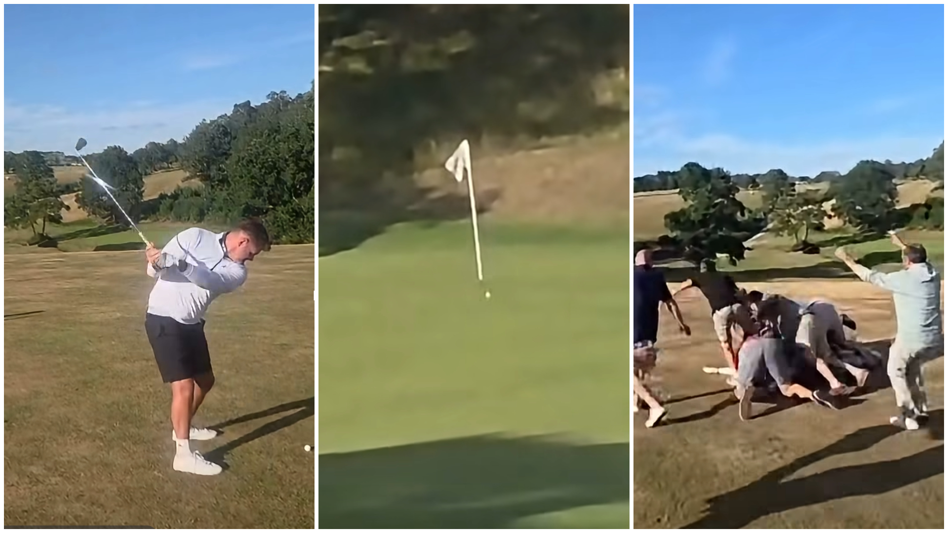 Fans celebrate a hole in one