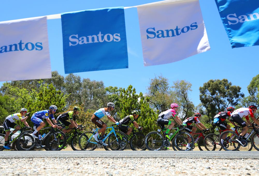 The peloton in action during stage 1 at the tour Down Under