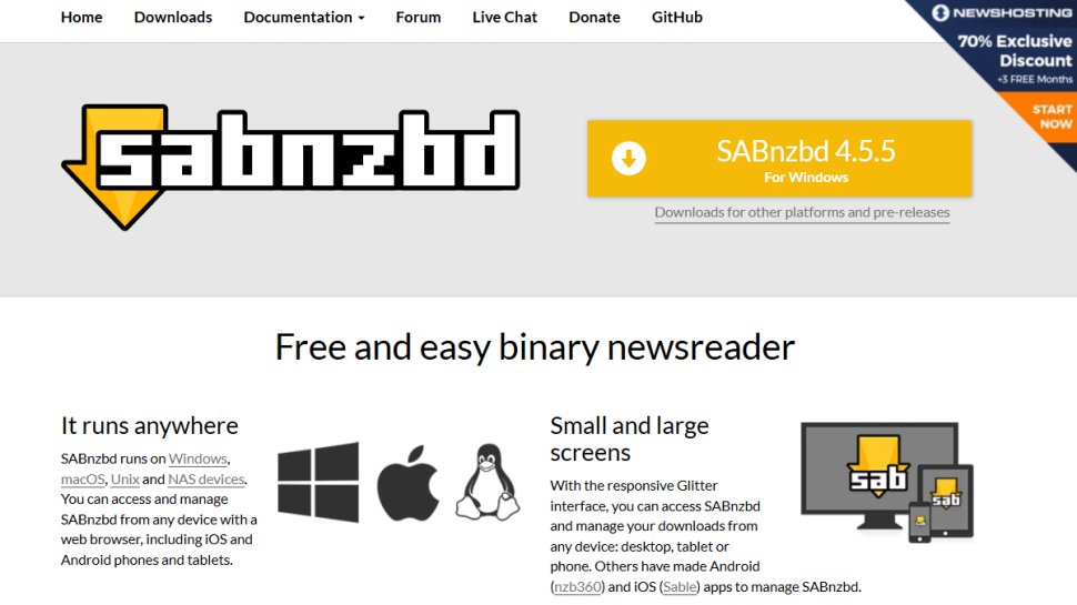 Website screenshot of SABnzbd (January, 2026)