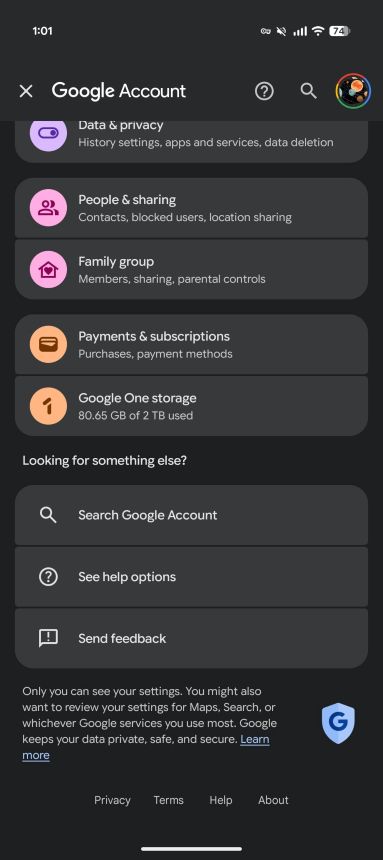 Google Account page updated UI