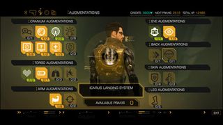 The augmentation menu, where you can upgrade your character