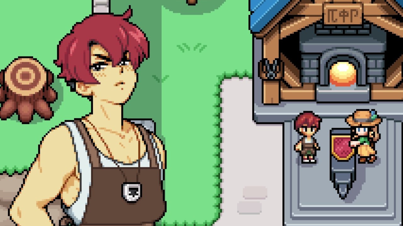 Fields of Mistria - March looks critical while working at the forge with the main character