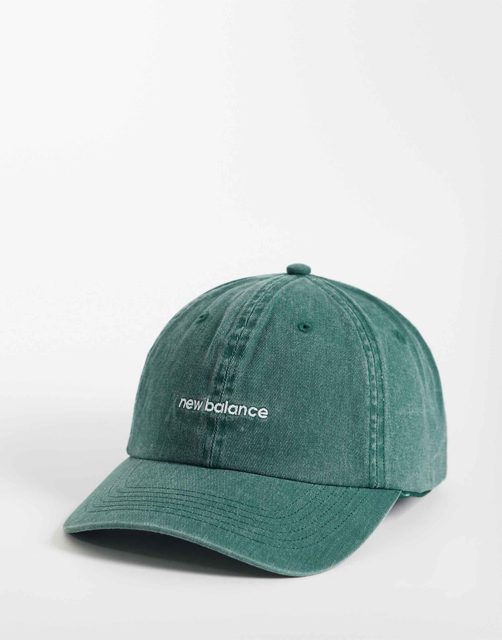 New Balance 6 Panel Linear Logo Cap in Washed Green