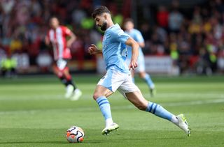 Josko Gvardiol of Manchester City during the Premier League match between Sheffield United and Manchester City at Bramall Lane on August 27, 2023 in Sheffield, England.