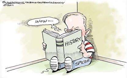 Political Cartoon U.S. Sean Spicer Syrian chemical weapons Hitler holocaust history lesson
