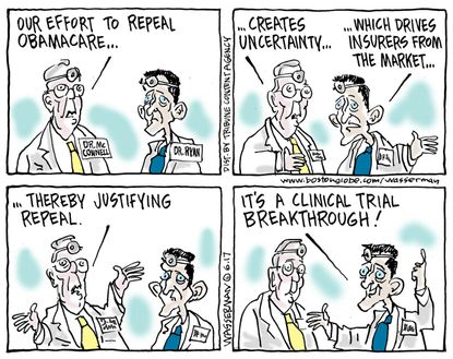 Political cartoon U.S. Obamacare repeal AHCA Mitch McConnell Paul Ryan