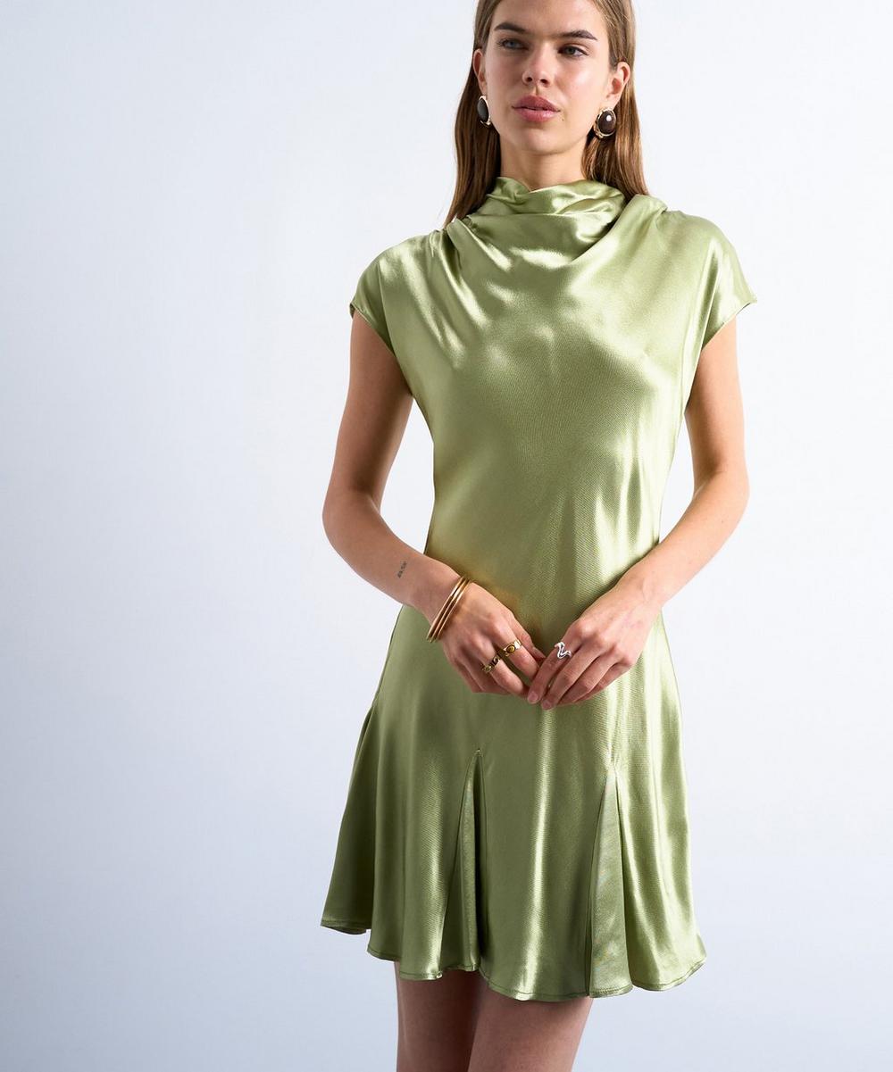 Olive Grown-On Sleeve Satin Mini Dress