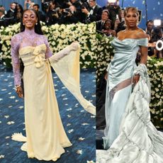 Sha'Carri Richardson and Serena Williams wearing dresses at the 2025 Met Gala
