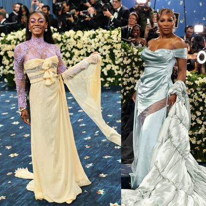 Sha'Carri Richardson and Serena Williams wearing dresses at the 2025 Met Gala