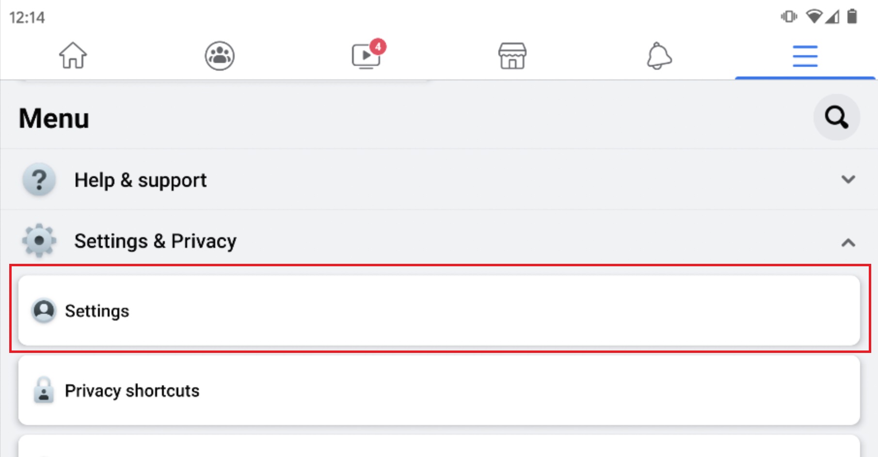 How to change the password on the Facebook app: Open Settings