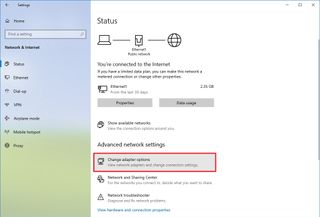 Changing network adapter options in Windows 10