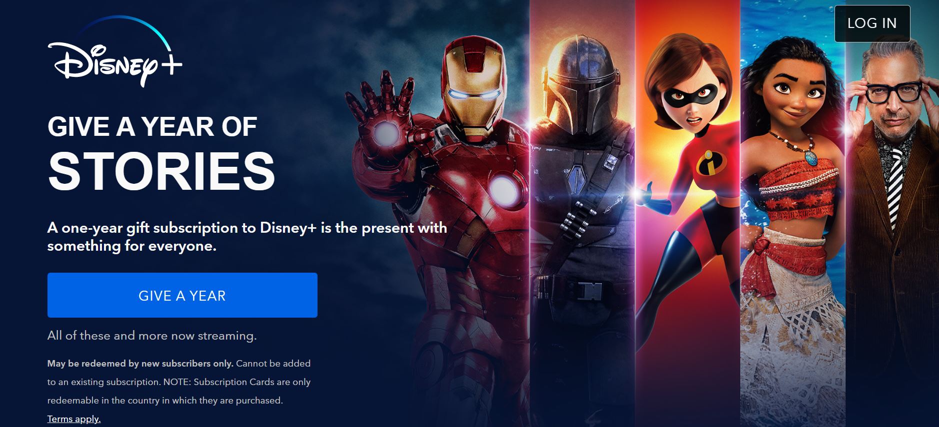 Halaman situs web kartu hadiah Disney Plus