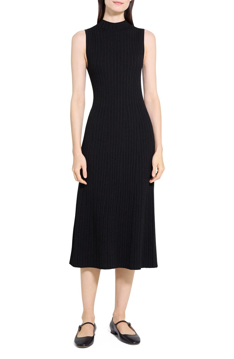 Cable Stitch Sleeveless Wool Blend Sweater Midi Dress