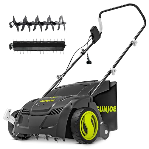 Sun Joe Electric Lawn Dethatcher &amp;amp; Scarifier With 8-Gal Bag, 12 Amp, 12.6 Inch, Black - Heavy Duty Gardening Machine and Equipment for Lawn, Yard, and Grass, Aj801e