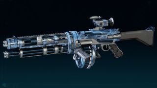 Borderlands 4 Aegon's Dream location: A close-up of the Aegon's Dream legendary assault rifle against a dark blue background.