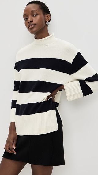 Vince Oversized Striped Roll Neck Pullover