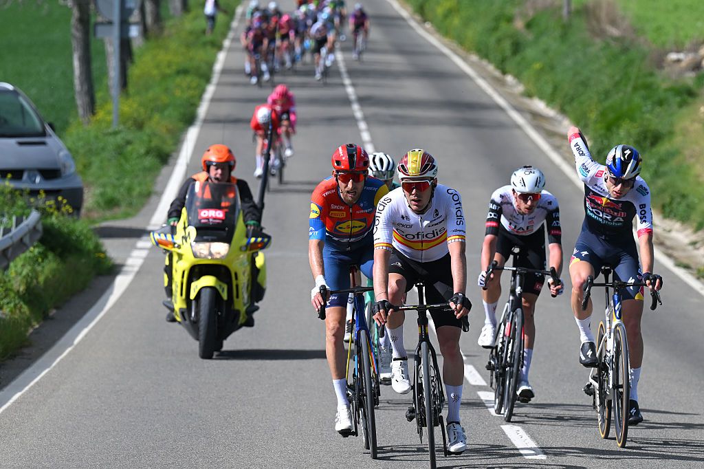 ESTELLALIZARRA SPAIN APRIL 05 Alex Aranburu of Spain and Team Cofidis and Bauke Mollema of Netherlands and Team Lidl Trek attack during the 34th Gran Premio Miguel Indurain 2025 a 2039km one day race from EstellaLizarra to EstellaLizarra on April 05 2025 in EstellaLizarra Spain Photo by Tim de WaeleGetty Images