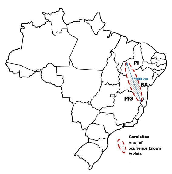 A map showing where the samples were collected. It is towards the right in the country.