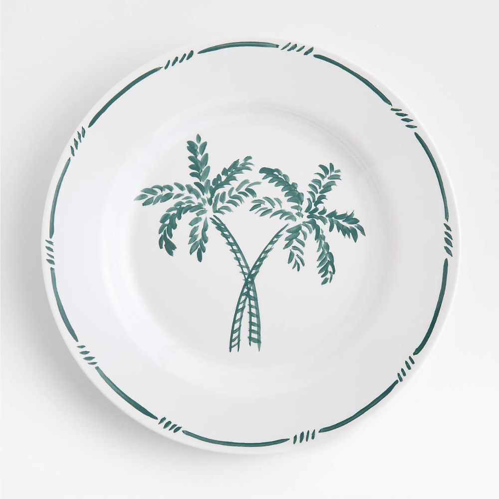 Aspen Rimmed Green Palm Outdoor Melamine Dinner Plate