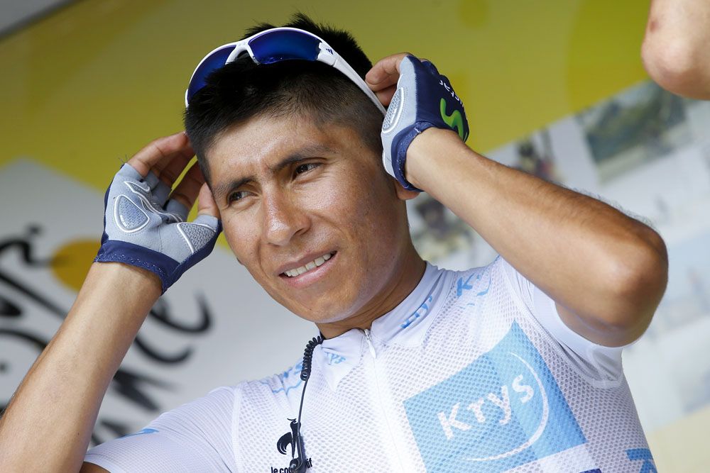 Nairo Quintana wearing the young rider's jersey