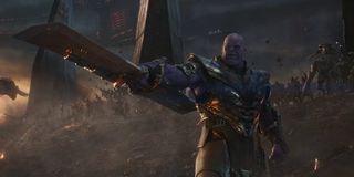 Thanos leading army with bladed weapon in Avengers: Endgame