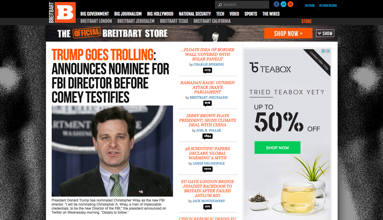 Screenshot of Breitbart website.