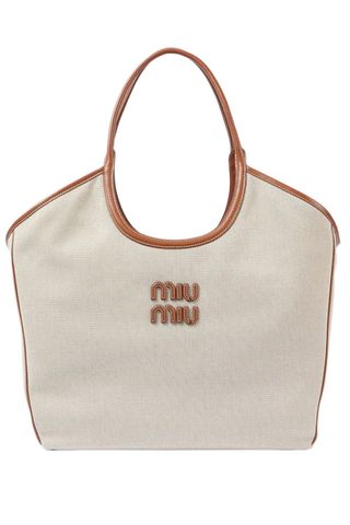 Miu Miu Ivy Large leather-trimmed canvas tote bag