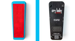 Dunlop Mick Ronson Cry Baby wah: a bright blue wah pedal with a bright red rubber-gripped footplate.