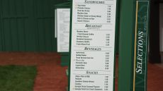 The Masters: A detailed view of the menu at a concession stand on course during a practice round prior to the 2023 Masters Tournament at Augusta National Golf Club on April 03, 2023