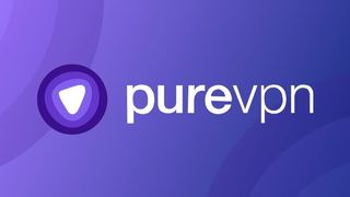 The PureVPN Logo on a purple background with dark purple circles