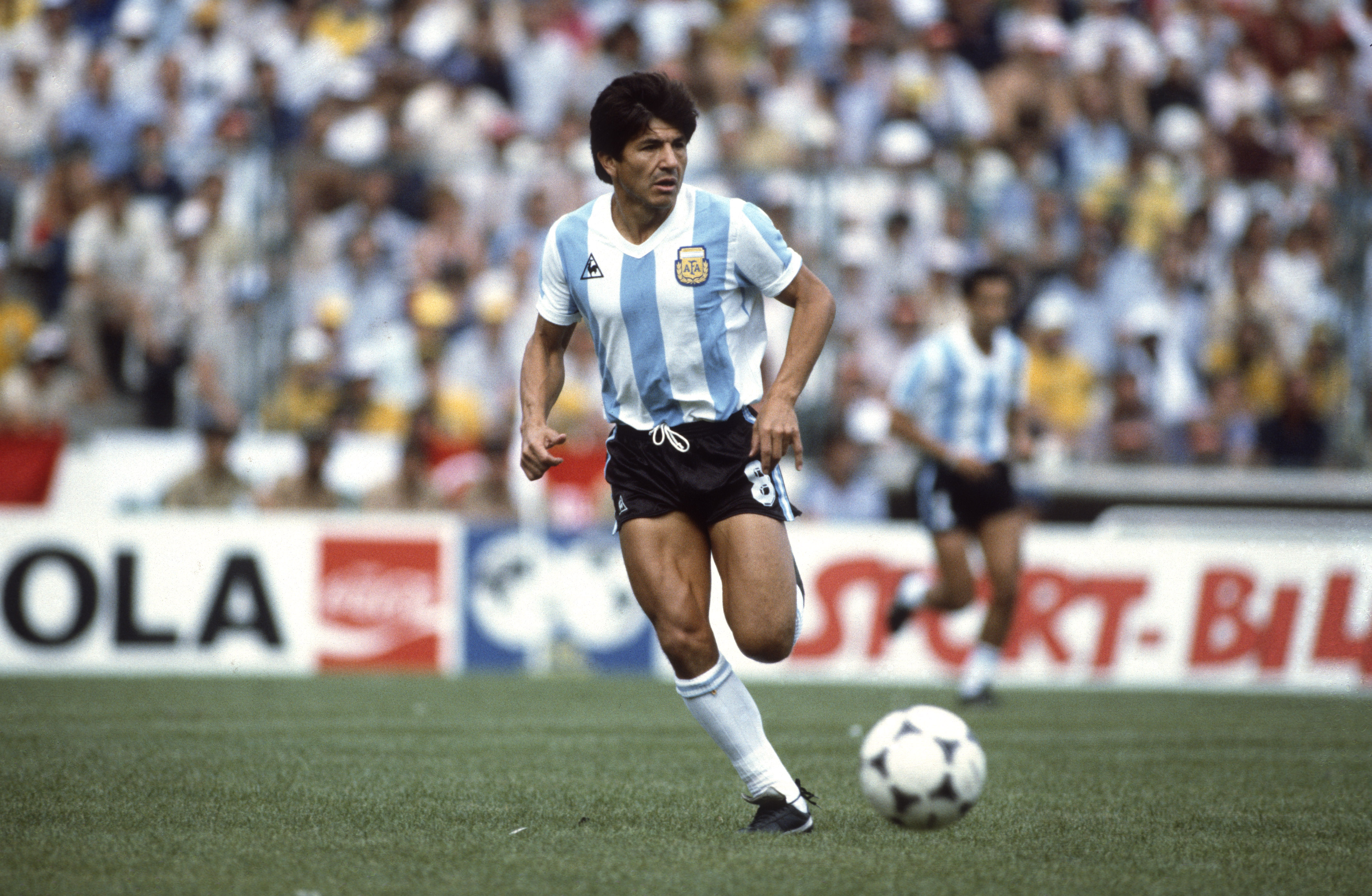 Luis Galvan in action for Argentina against Brazil at the 1982 World Cup.