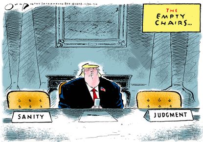 Political cartoon U.S. Trump Twitter cabinet sanity