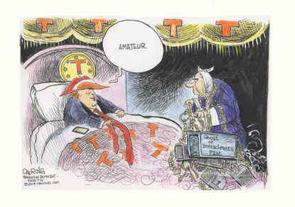Political Cartoon U.S. Trump Scrooge Ghost Of Impeachment Past