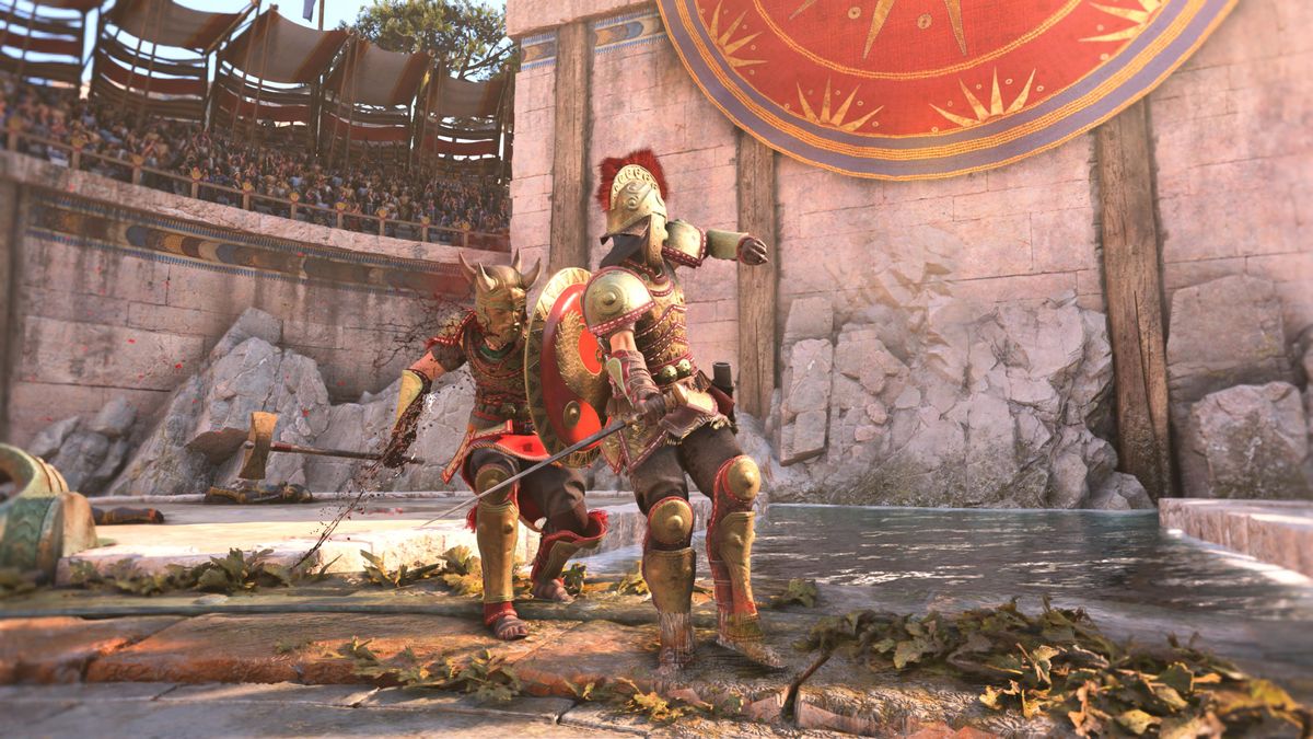 Screens from a fantasy video game set in ancient greek ruins