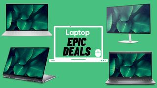 Dell Earth Day deals XPS, Inspiron, Latitude 2-in-1 against green background 