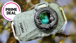 Pentax WG-1000, partially submerged in water, with the text "Prime deal"